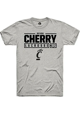 Devon Cherry  Cincinnati Bearcats Ash Rally NIL Stacked Box Short Sleeve T Shirt