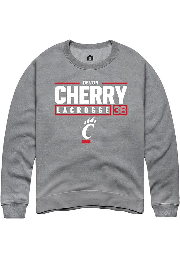 Devon Cherry  Rally Cincinnati Bearcats Mens Graphite NIL Stacked Box Long Sleeve Crew Sweatshir..