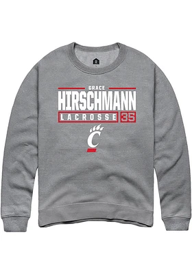 Grace Hirschmann  Rally Cincinnati Bearcats Mens Graphite NIL Stacked Box Long Sleeve Crew Sweat..