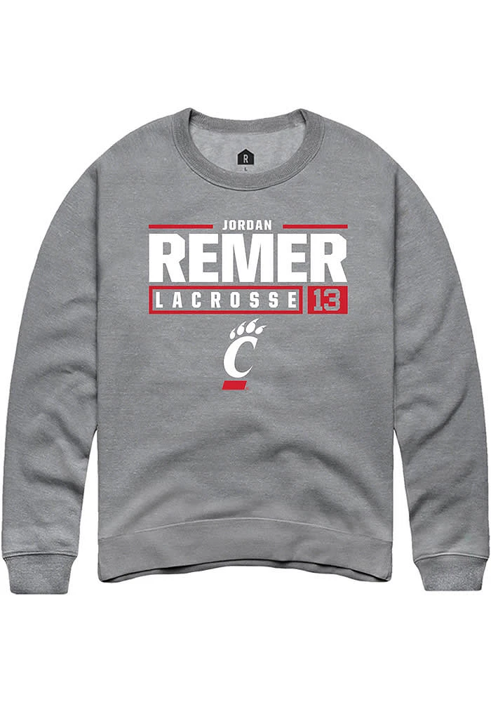 Jordan Remer  Rally Cincinnati Bearcats Mens Graphite NIL Stacked Box Long Sleeve Crew Sweatshirt