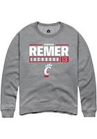 Jordan Remer  Rally Cincinnati Bearcats Mens Graphite NIL Stacked Box Long Sleeve Crew Sweatshirt