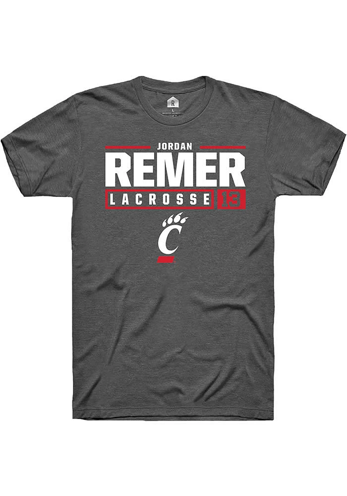 Jordan Remer  Cincinnati Bearcats Dark Grey Rally NIL Stacked Box Short Sleeve T Shirt