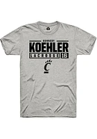 Kennedy Koehler  Cincinnati Bearcats Ash Rally NIL Stacked Box Short Sleeve T Shirt