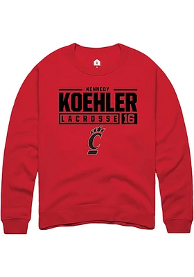 Kennedy Koehler  Rally Cincinnati Bearcats Mens Red NIL Stacked Box Long Sleeve Crew Sweatshirt