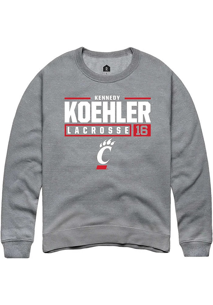 Kennedy Koehler  Rally Cincinnati Bearcats Mens Graphite NIL Stacked Box Long Sleeve Crew Sweats..