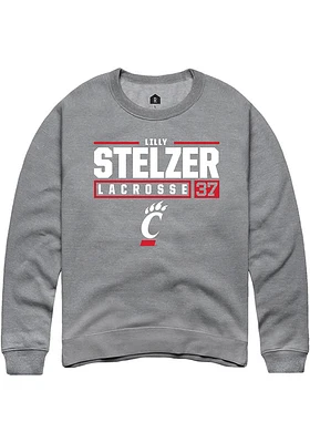 Lilly Stelzer  Rally Cincinnati Bearcats Mens Graphite NIL Stacked Box Long Sleeve Crew Sweatshi..