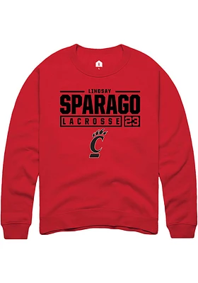 Lindsay Sparago  Rally Cincinnati Bearcats Mens Red NIL Stacked Box Long Sleeve Crew Sweatshirt