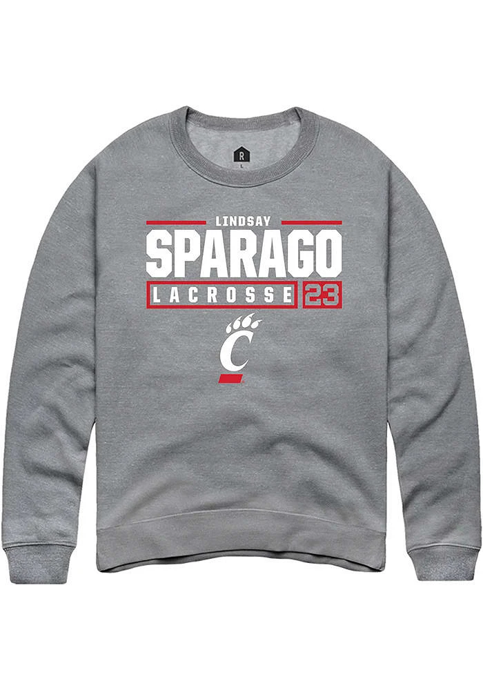 Lindsay Sparago  Rally Cincinnati Bearcats Mens Graphite NIL Stacked Box Long Sleeve Crew Sweats..