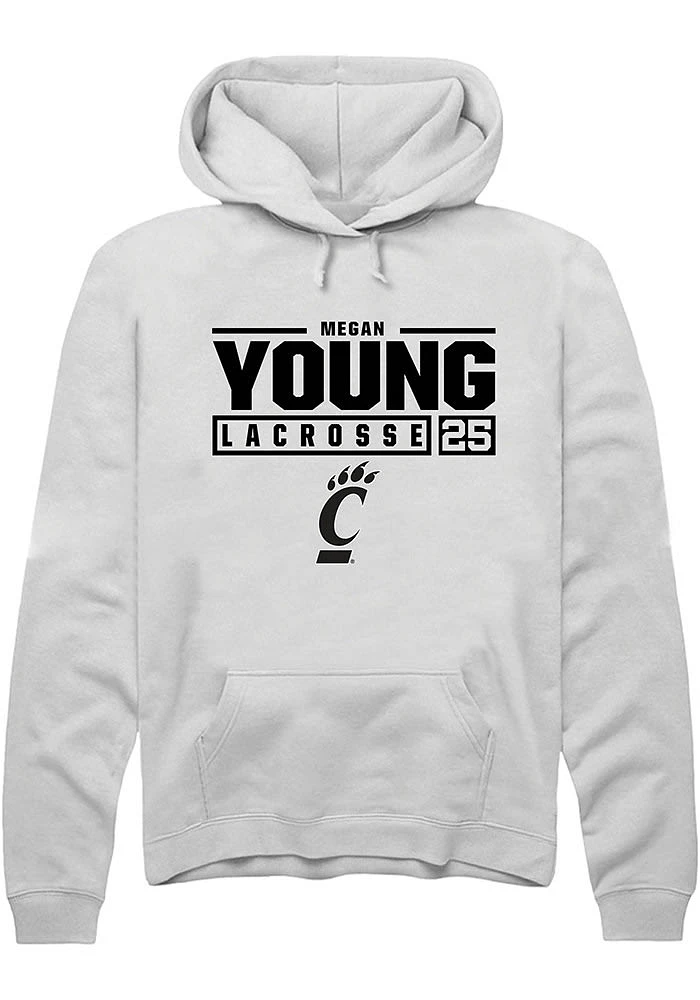 Megan Young Rally Cincinnati Bearcats Mens NIL Stacked Box Long Sleeve Hoodie