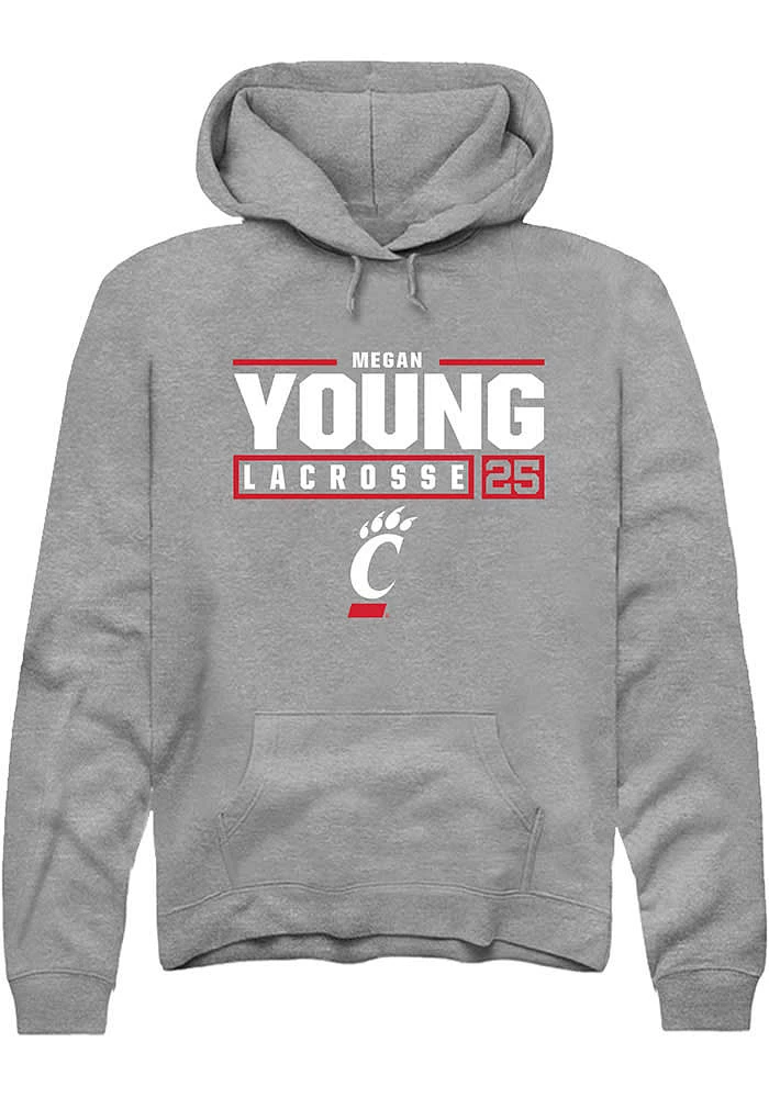 Megan Young  Rally Cincinnati Bearcats Mens Graphite NIL Stacked Box Long Sleeve Hoodie