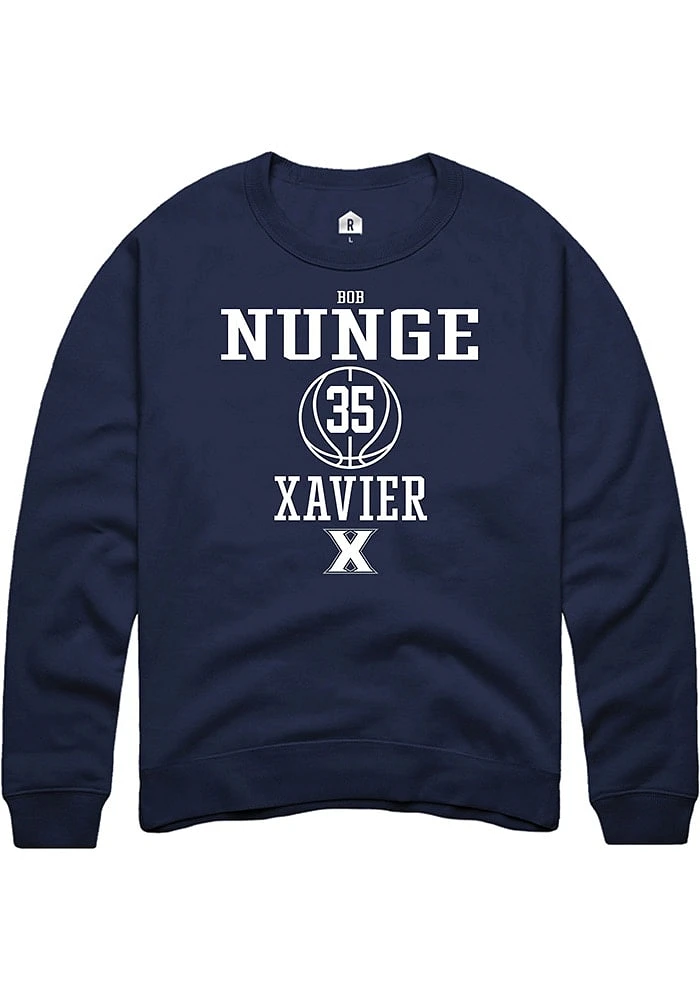 Bob Nunge  Rally Xavier Musketeers Mens Navy Blue NIL Sport Icon Long Sleeve Crew Sweatshirt