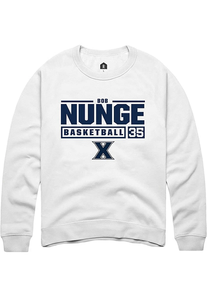 Bob Nunge Rally Xavier Musketeers Mens NIL Stacked Box Long Sleeve Crew Sweatshirt