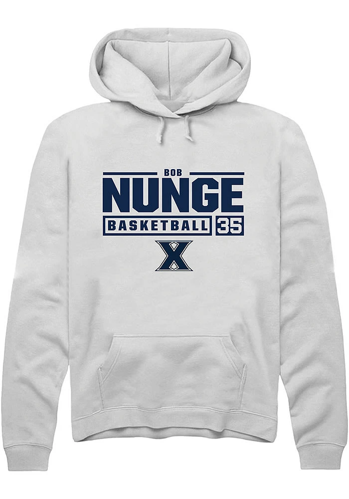 Bob Nunge  Rally Xavier Musketeers Mens White NIL Stacked Box Long Sleeve Hoodie