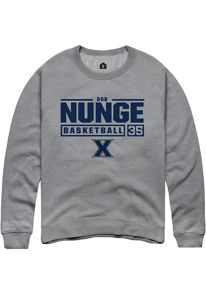 Bob Nunge  Rally Xavier Musketeers Mens Graphite NIL Stacked Box Long Sleeve Crew Sweatshirt