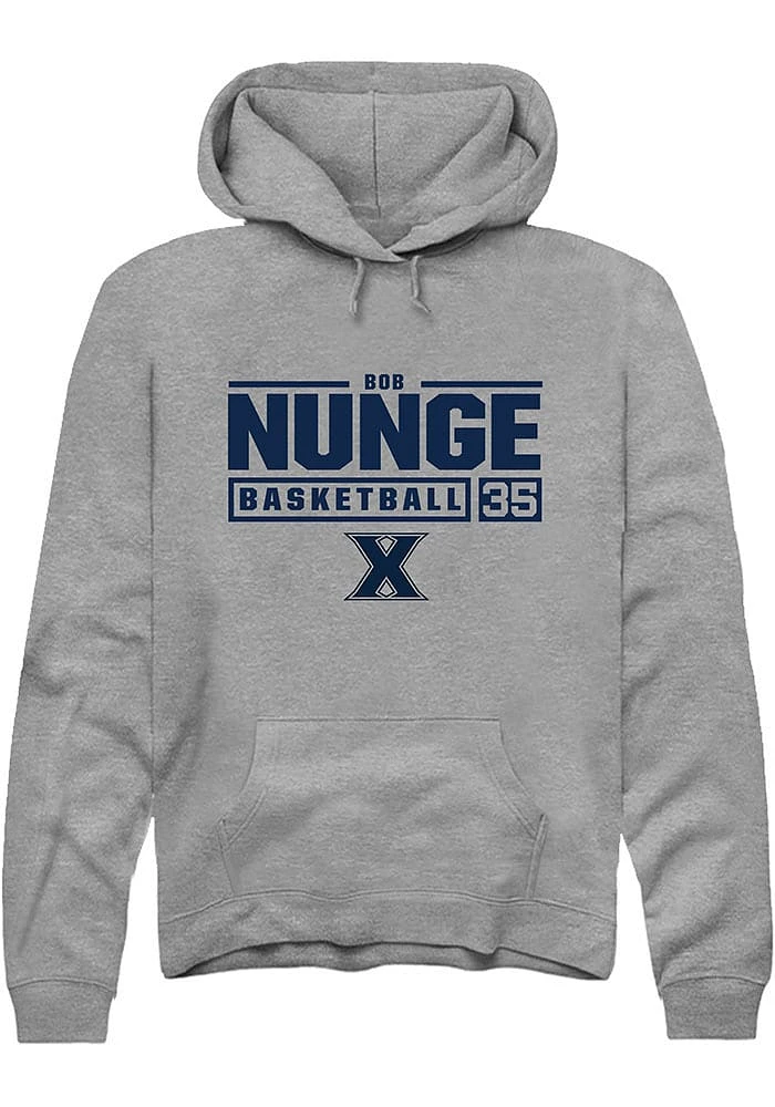 Bob Nunge  Rally Xavier Musketeers Mens Graphite NIL Stacked Box Long Sleeve Hoodie