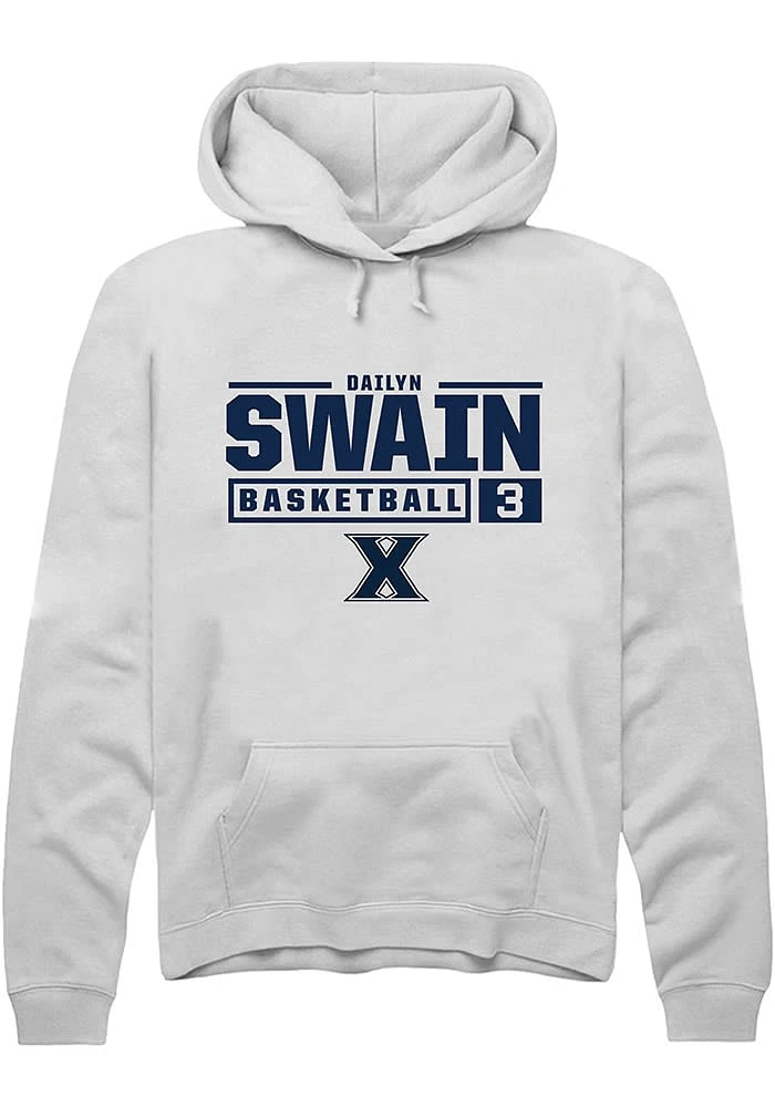 Dailyn Swain  Rally Xavier Musketeers Mens White NIL Stacked Box Long Sleeve Hoodie