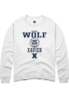 Michael Wolf  Rally Xavier Musketeers Mens White NIL Sport Icon Long Sleeve Crew Sweatshirt