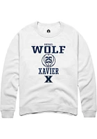 Michael Wolf  Rally Xavier Musketeers Mens White NIL Sport Icon Long Sleeve Crew Sweatshirt