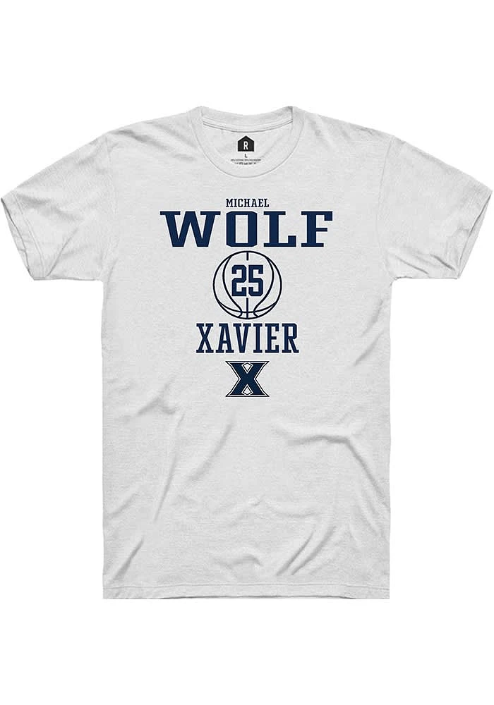 Michael Wolf  Xavier Musketeers White Rally NIL Sport Icon Short Sleeve T Shirt