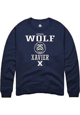 Michael Wolf  Rally Xavier Musketeers Mens Navy Blue NIL Sport Icon Long Sleeve Crew Sweatshirt