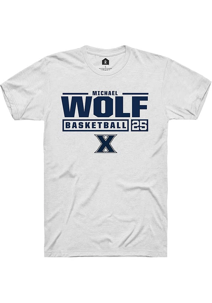 Michael Wolf  Xavier Musketeers White Rally NIL Stacked Box Short Sleeve T Shirt