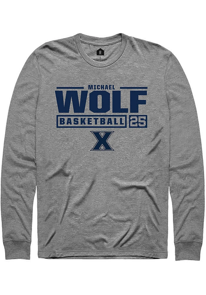 Michael Wolf  Xavier Musketeers Graphite Rally NIL Stacked Box Long Sleeve T Shirt