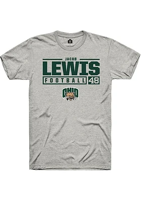 Jacob Lewis  Ohio Bobcats Ash Rally NIL Stacked Box Short Sleeve T Shirt