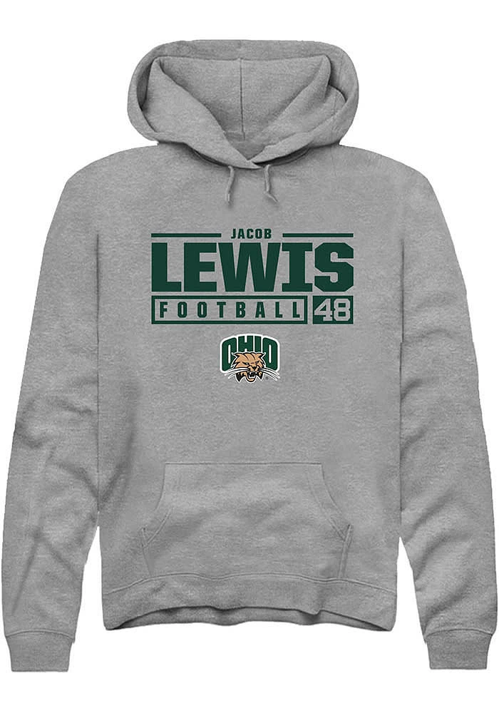 Jacob Lewis  Rally Ohio Bobcats Mens Graphite NIL Stacked Box Long Sleeve Hoodie