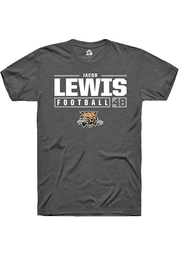 Jacob Lewis  Ohio Bobcats Dark Grey Rally NIL Stacked Box Short Sleeve T Shirt