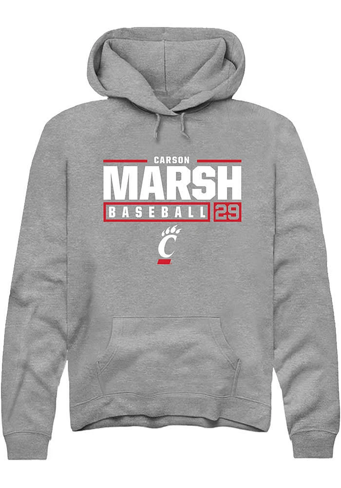 Carson Marsh  Rally Cincinnati Bearcats Mens Graphite NIL Stacked Box Long Sleeve Hoodie