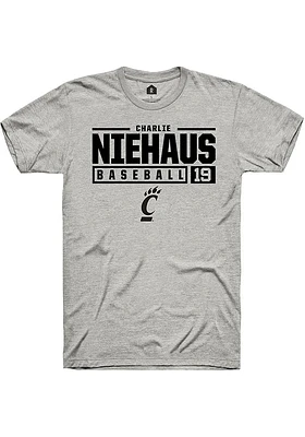 Charlie Niehaus  Cincinnati Bearcats Ash Rally NIL Stacked Box Short Sleeve T Shirt