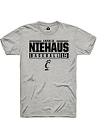 Charlie Niehaus  Cincinnati Bearcats Ash Rally NIL Stacked Box Short Sleeve T Shirt