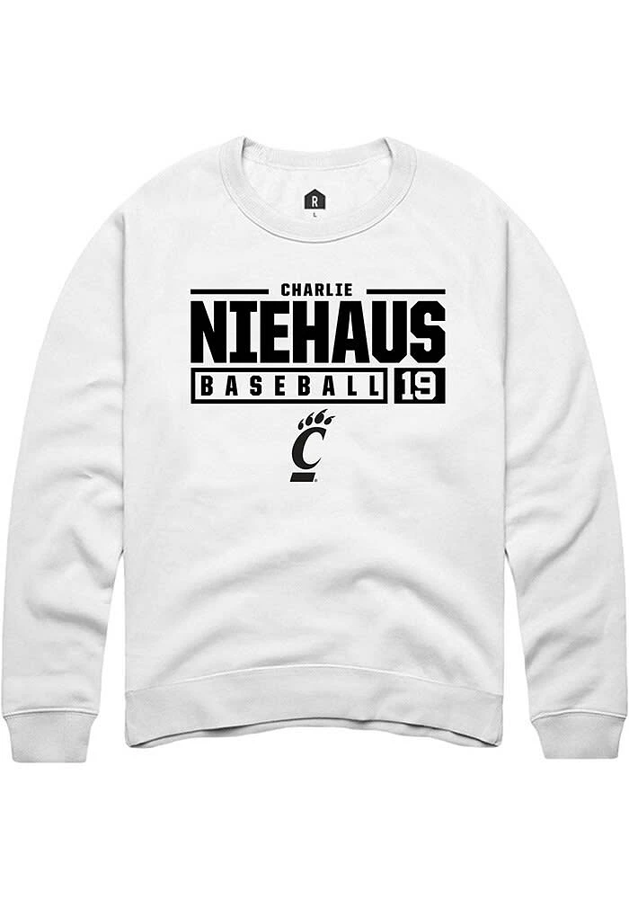 Charlie Niehaus Rally Cincinnati Bearcats Mens NIL Stacked Box Long Sleeve Crew Sweatshirt