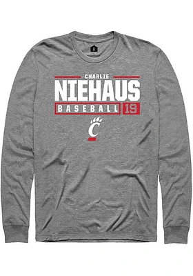 Charlie Niehaus  Cincinnati Bearcats Graphite Rally NIL Stacked Box Long Sleeve T Shirt