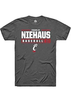 Charlie Niehaus  Cincinnati Bearcats Dark Grey Rally NIL Stacked Box Short Sleeve T Shirt