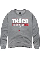 Ryan Insco  Rally Cincinnati Bearcats Mens Graphite NIL Stacked Box Long Sleeve Crew Sweatshirt