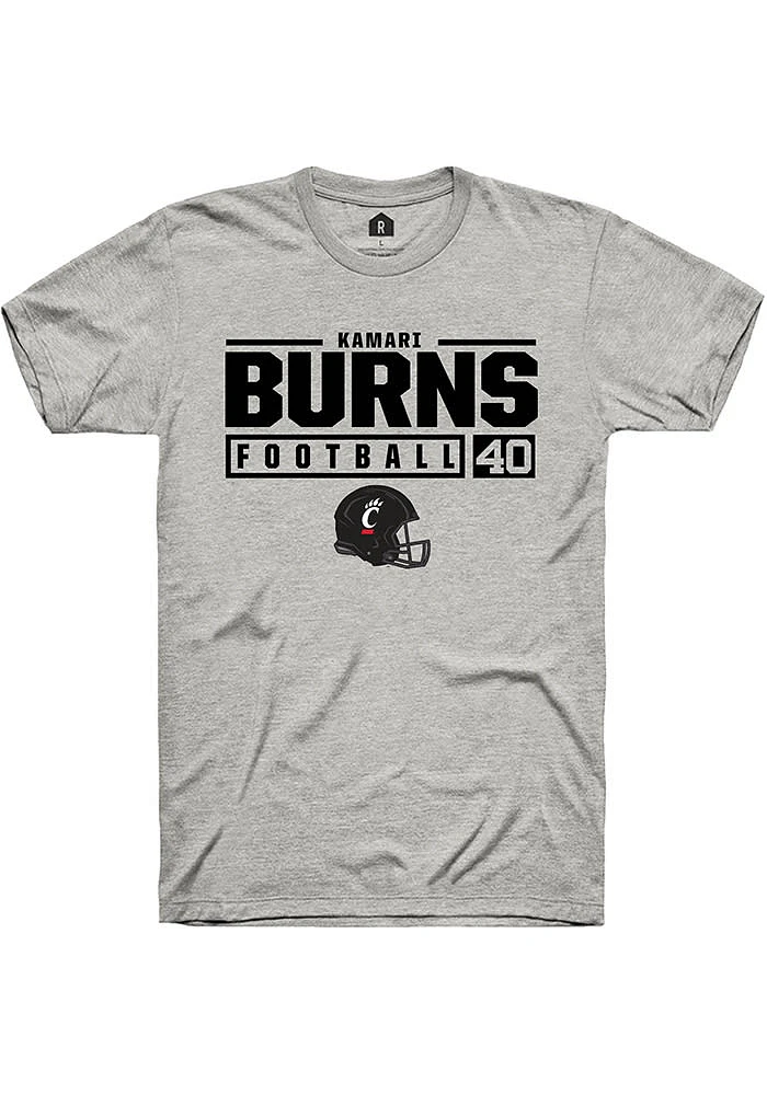 Kamari Burns  Cincinnati Bearcats Ash Rally NIL Stacked Box Short Sleeve T Shirt