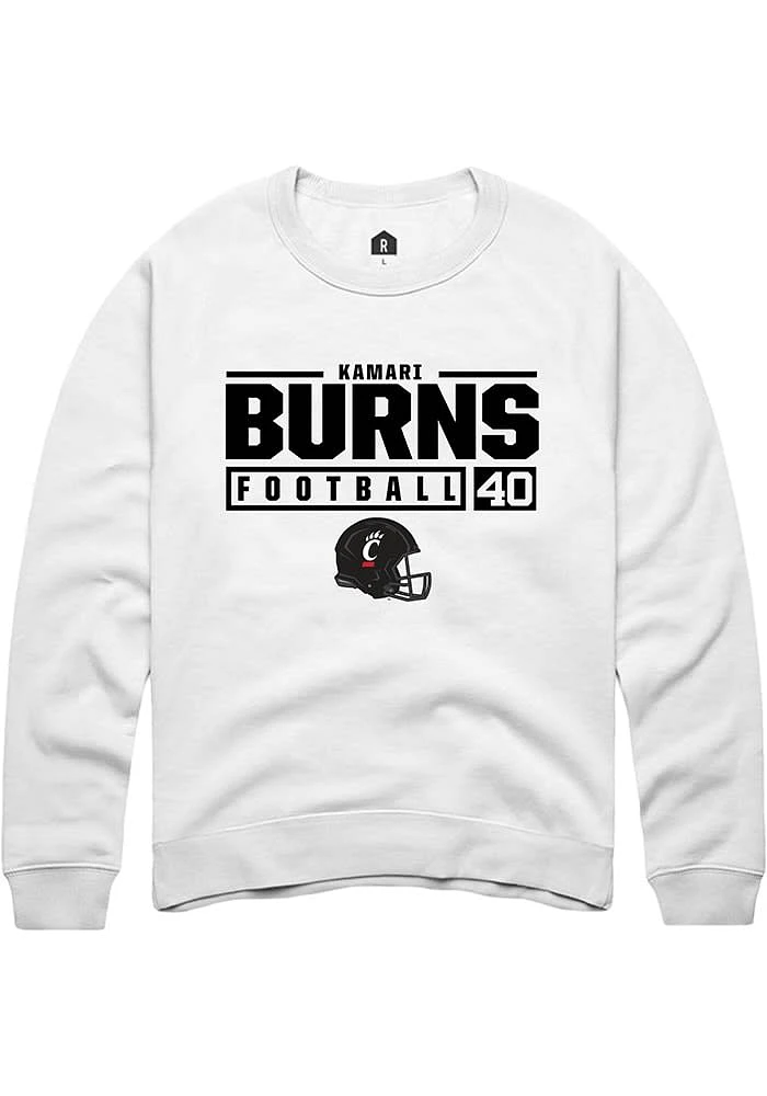 Kamari Burns Rally Cincinnati Bearcats Mens NIL Stacked Box Long Sleeve Crew Sweatshirt