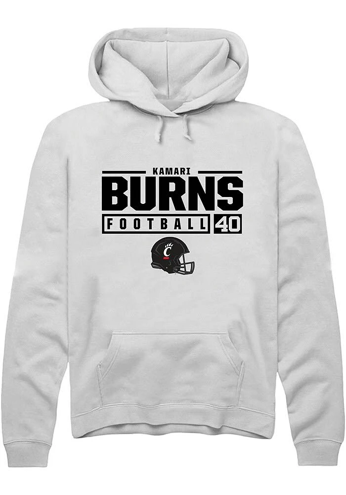 Kamari Burns Rally Cincinnati Bearcats Mens NIL Stacked Box Long Sleeve Hoodie