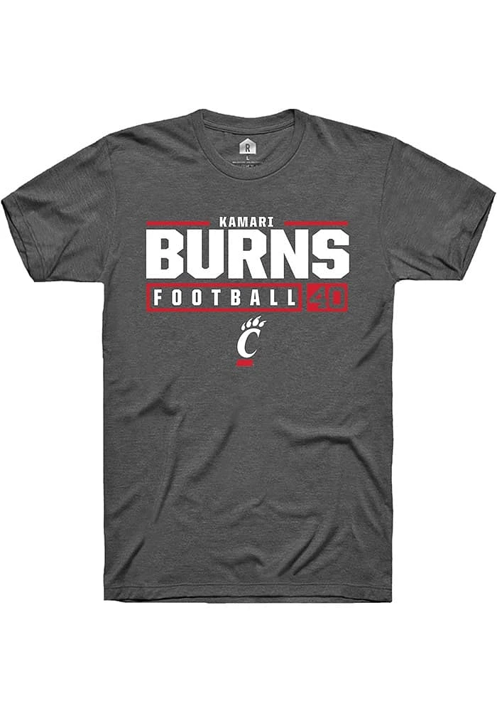 Kamari Burns  Cincinnati Bearcats Dark Grey Rally NIL Stacked Box Short Sleeve T Shirt