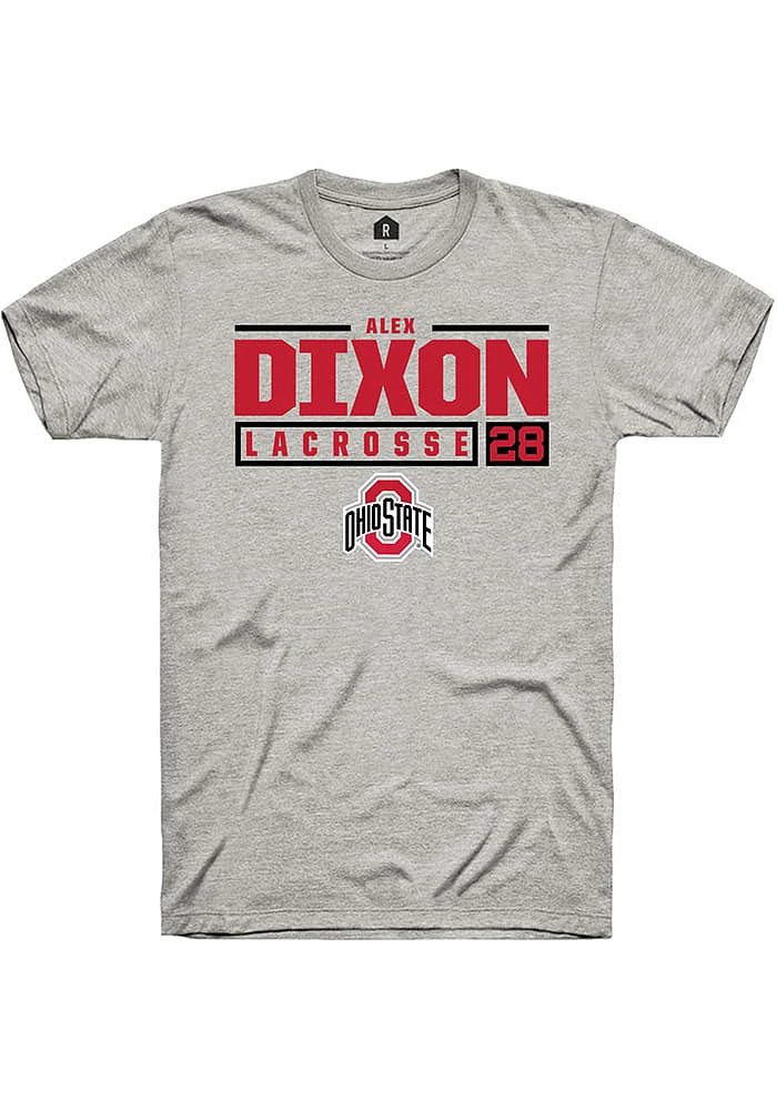 Alex Dixon  Ohio State Buckeyes Ash Rally NIL Stacked Box Short Sleeve T Shirt