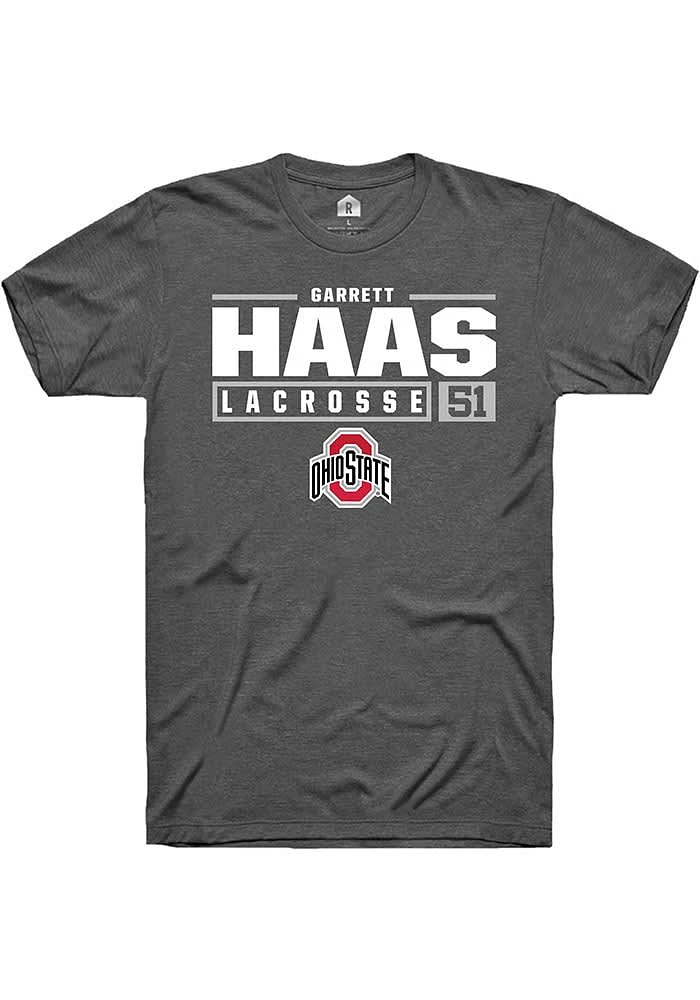 Garrett Haas  Ohio State Buckeyes Dark Grey Rally NIL Stacked Box Short Sleeve T Shirt