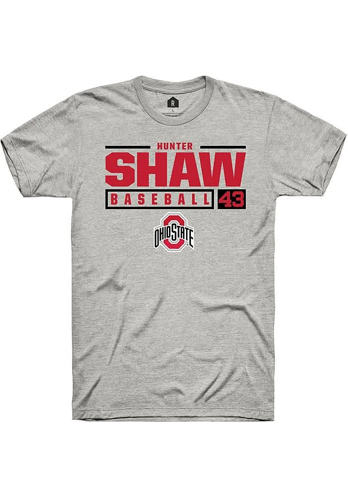 Hunter Shaw  Ohio State Buckeyes Ash Rally NIL Stacked Box Short Sleeve T Shirt