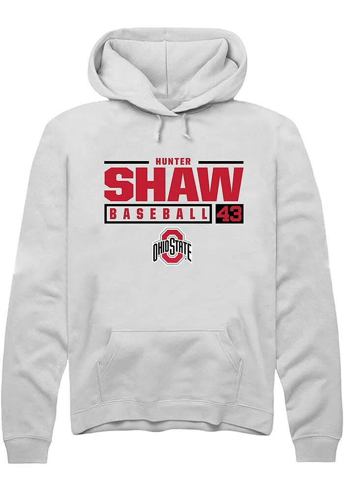 Hunter Shaw Rally Ohio State Buckeyes Mens NIL Stacked Box Long Sleeve Hoodie