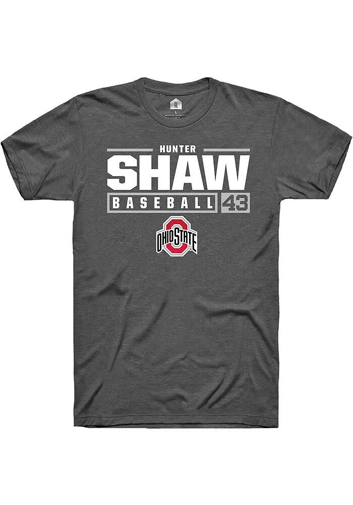 Hunter Shaw  Ohio State Buckeyes Dark Grey Rally NIL Stacked Box Short Sleeve T Shirt