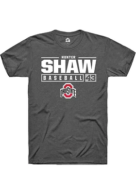 Hunter Shaw  Ohio State Buckeyes Dark Grey Rally NIL Stacked Box Short Sleeve T Shirt