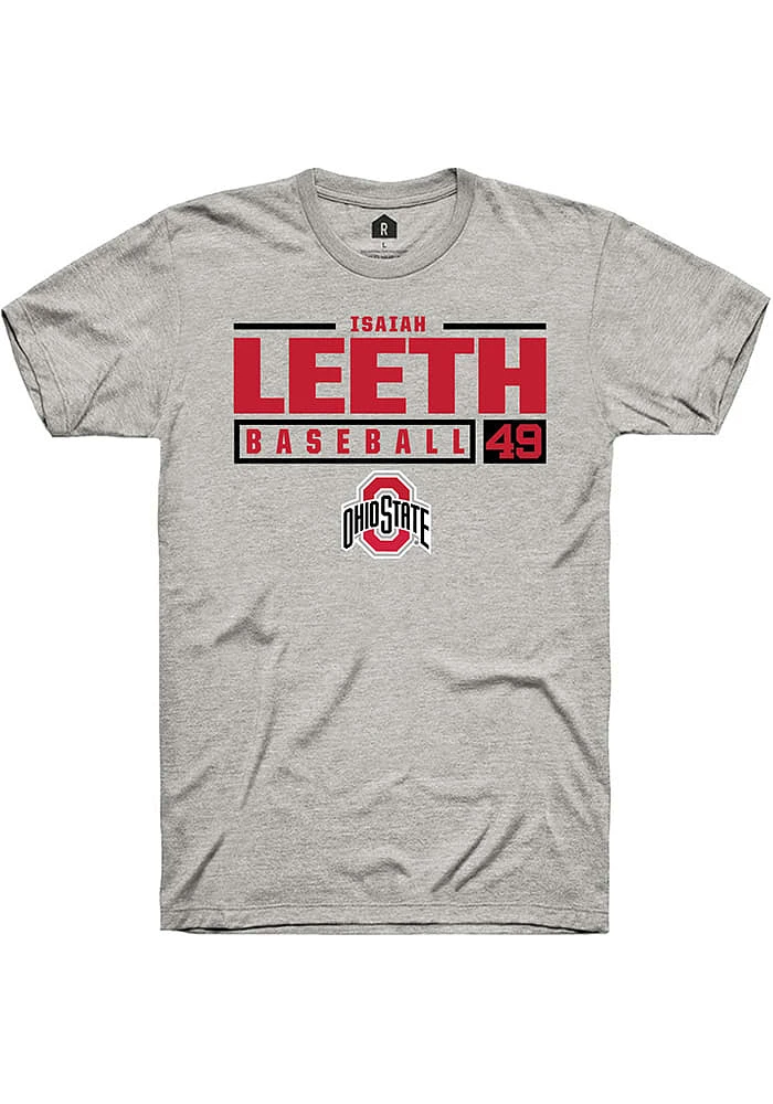 Isaiah Leeth  Ohio State Buckeyes Ash Rally NIL Stacked Box Short Sleeve T Shirt