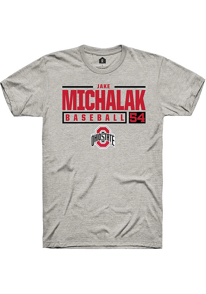 Jake Michalak  Ohio State Buckeyes Ash Rally NIL Stacked Box Short Sleeve T Shirt