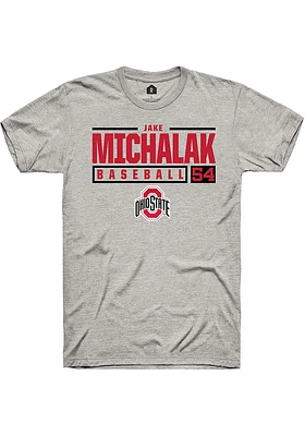 Jake Michalak  Ohio State Buckeyes Ash Rally NIL Stacked Box Short Sleeve T Shirt