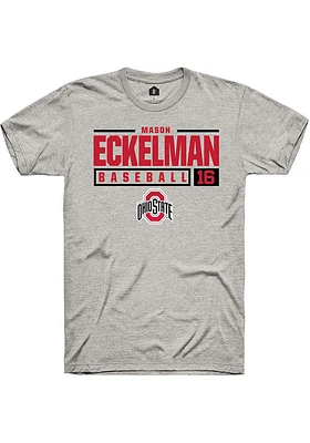 Mason Eckelman  Ohio State Buckeyes Ash Rally NIL Stacked Box Short Sleeve T Shirt